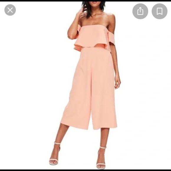 Missguided peach pink off shoulder jumpsuit